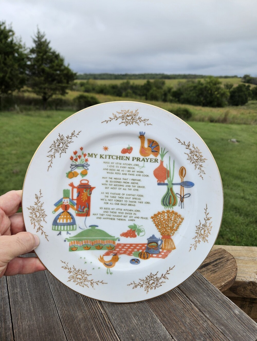 Vintage Norcrest Kitchen Prayer Wall Plate Japan Farmhouse Retro Kitsch Decor